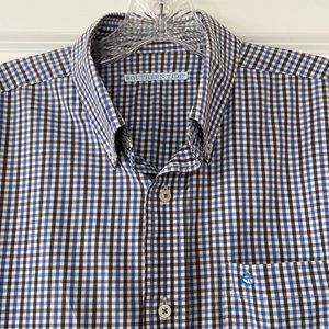 Southern Tide Checked Button Front Shirt w Logo Blue & Black on White
